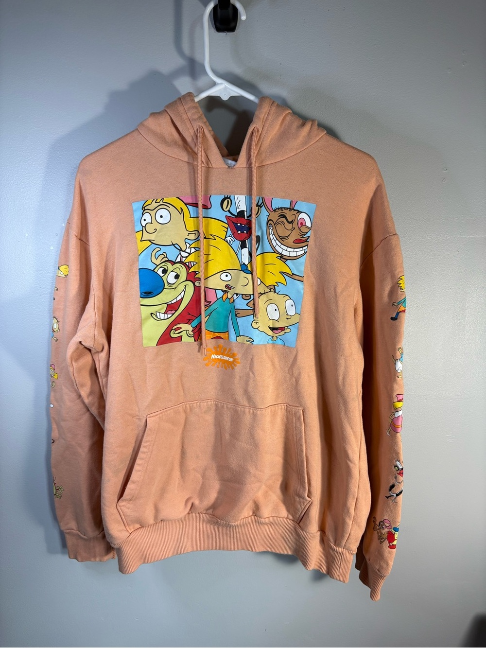 Nickelodeon Peach Crewneck Hoodie with 90s Cartoon Panel